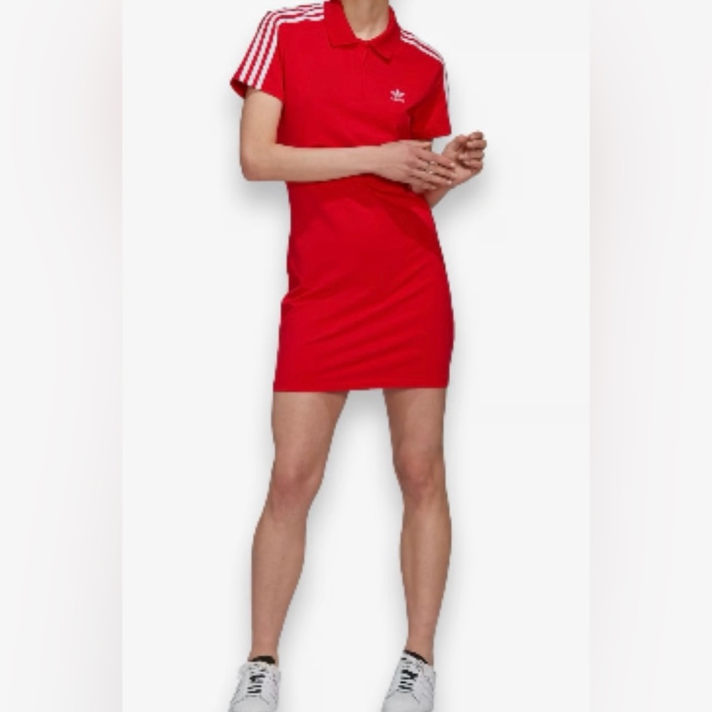 adidas Red Polo Mini Dress with White Stripes